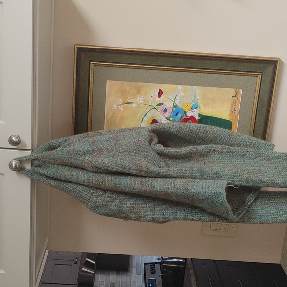 OOAK Handwoven Wool Hoodie Turquoise & Gold - Picture 5 of 17